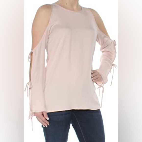 L'Academie Revolve Cold Shoulder Blouse Tie Long Sleeve Pink Size XS - Picture 4 of 16